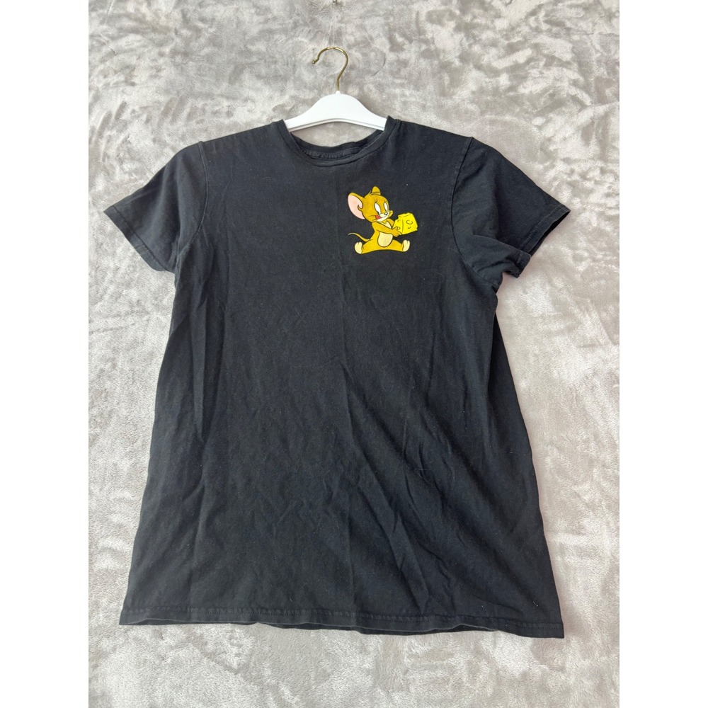 Tom and Jerry Graphic T-Shirt Black Cotton Short Sleeve Cartoon Tee Small 1513